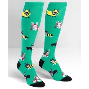 Sock It To Me Novelty Knee High Socks Frenchie Dogs in Costume Fun Socks O/S